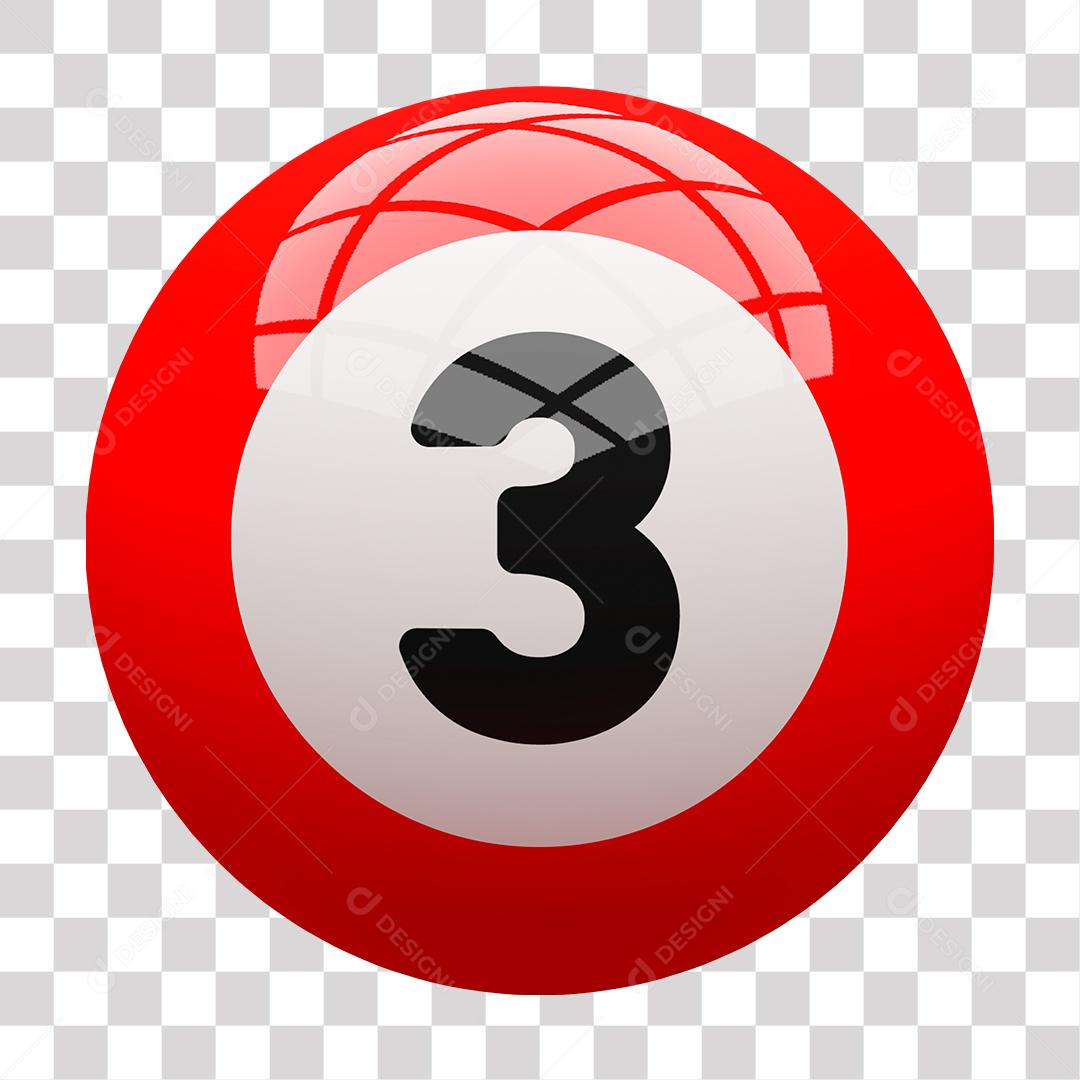 Bola de Bilhar Número 3 Vermelha Elemento 3D para Composição PNG Transparente Sem Fundo