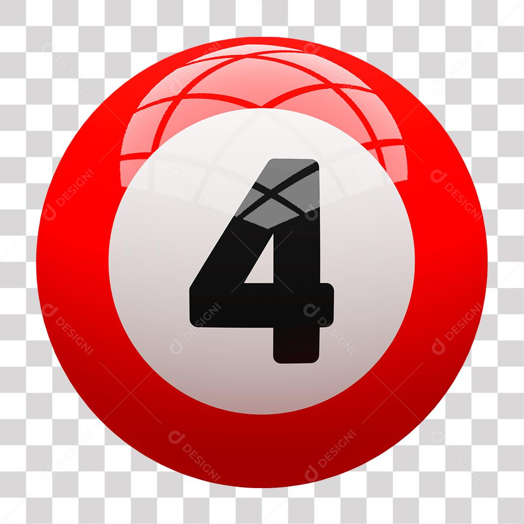 Bola de Bilhar Número 4 Vermelha Elemento 3D para Composição PNG Transparente Sem Fundo