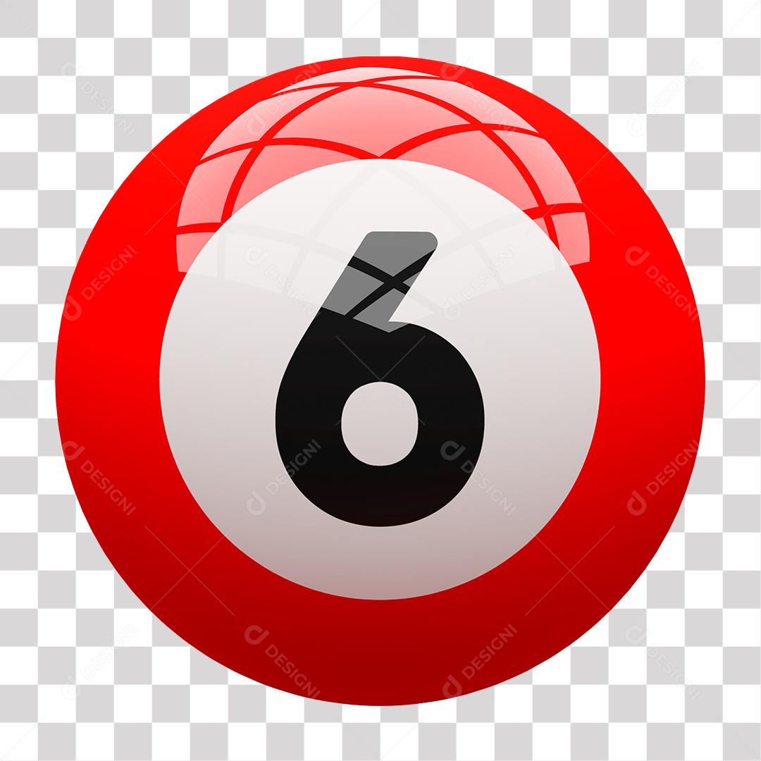 Bola de Bilhar Número 6 Vermelha Elemento 3D para Composição PNG Transparente Sem Fundo