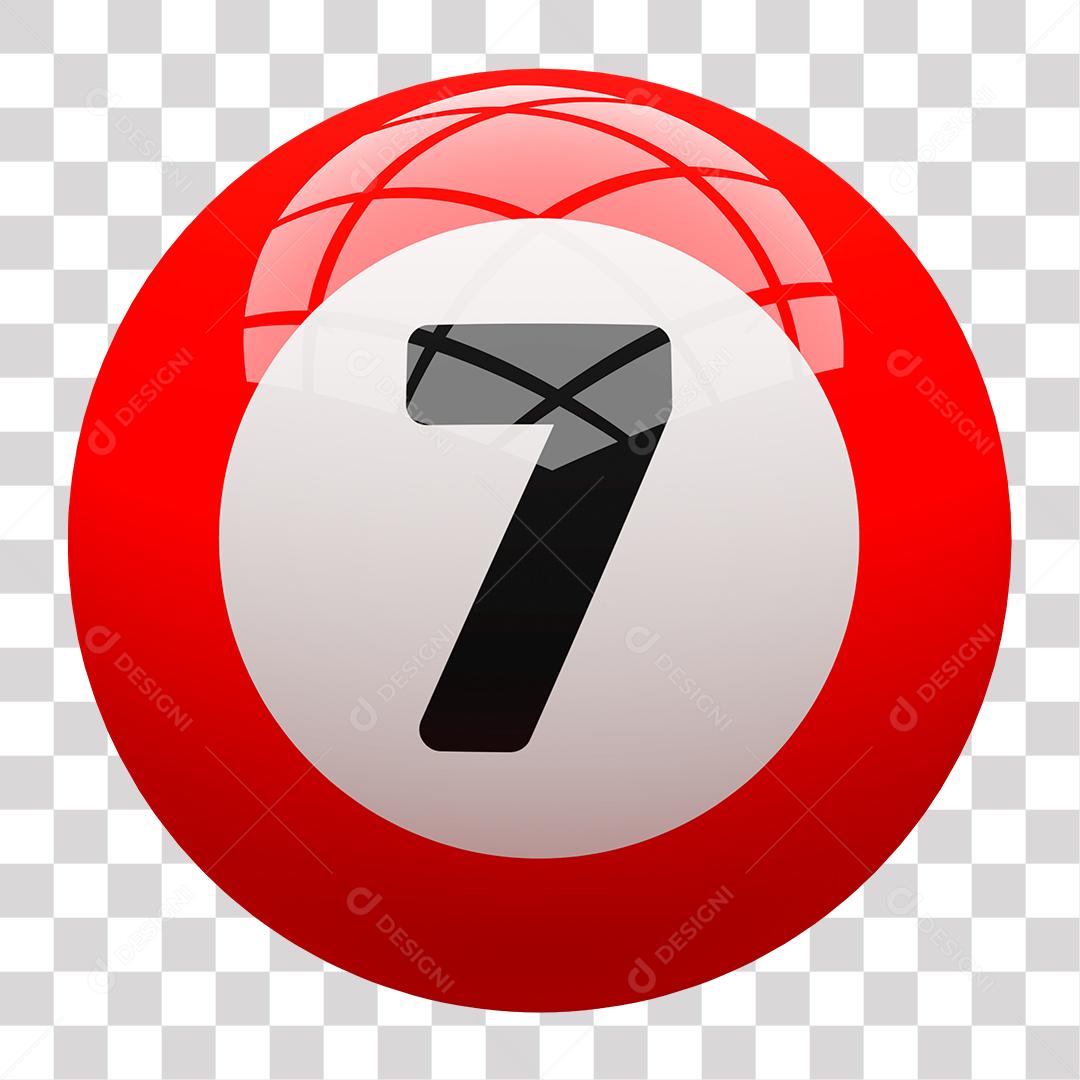 Bola de Bilhar Número 7 Vermelha Elemento 3D para Composição PNG Transparente Sem Fundo