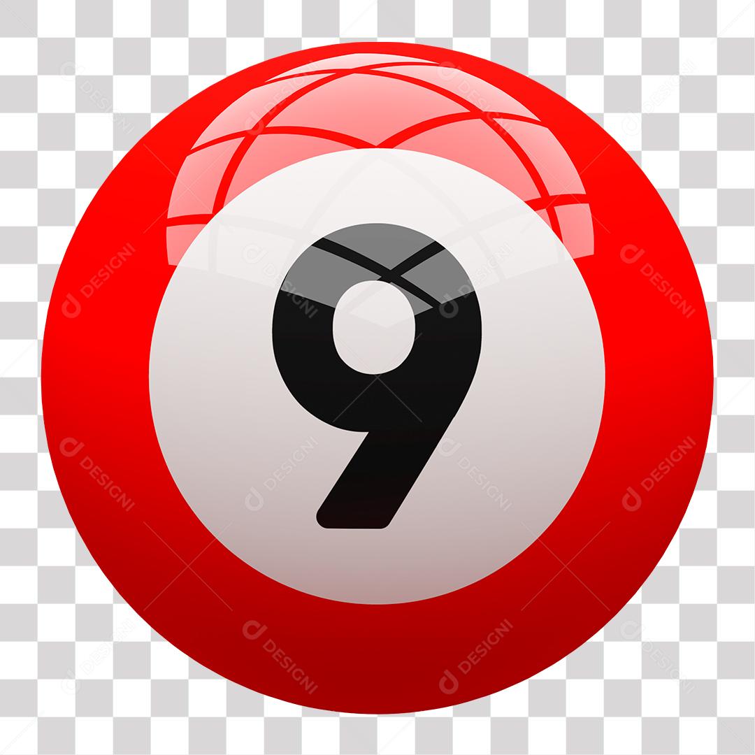 Bola de Bilhar Número 9 Vermelha Elemento 3D para Composição PNG Transparente Sem Fundo