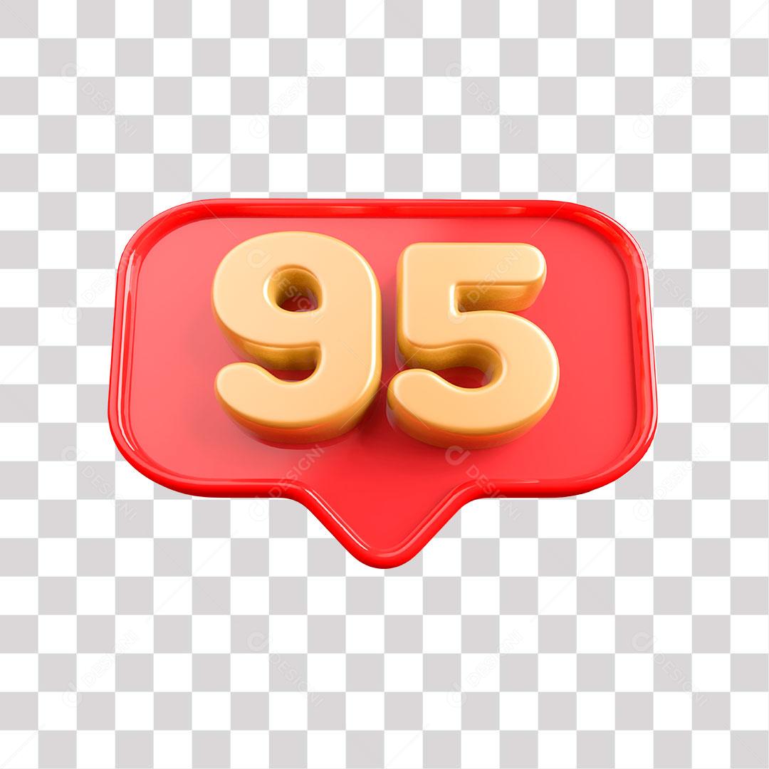 Botão Vermelho 95 Dourado Elemento 3D para Composição PNG Transparente