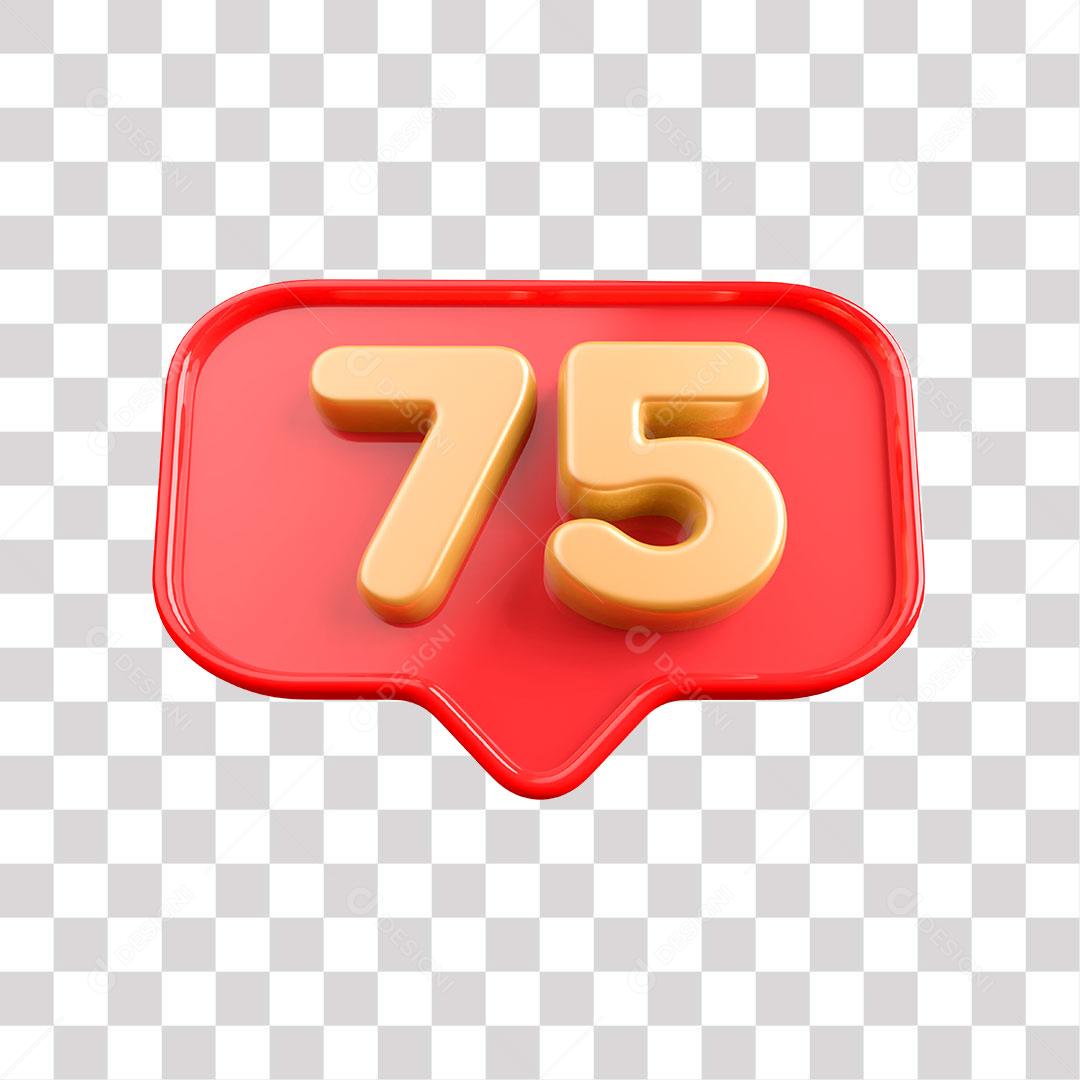 Botão Vermelho 75 Dourado Elemento 3D para Composição PNG Transparente