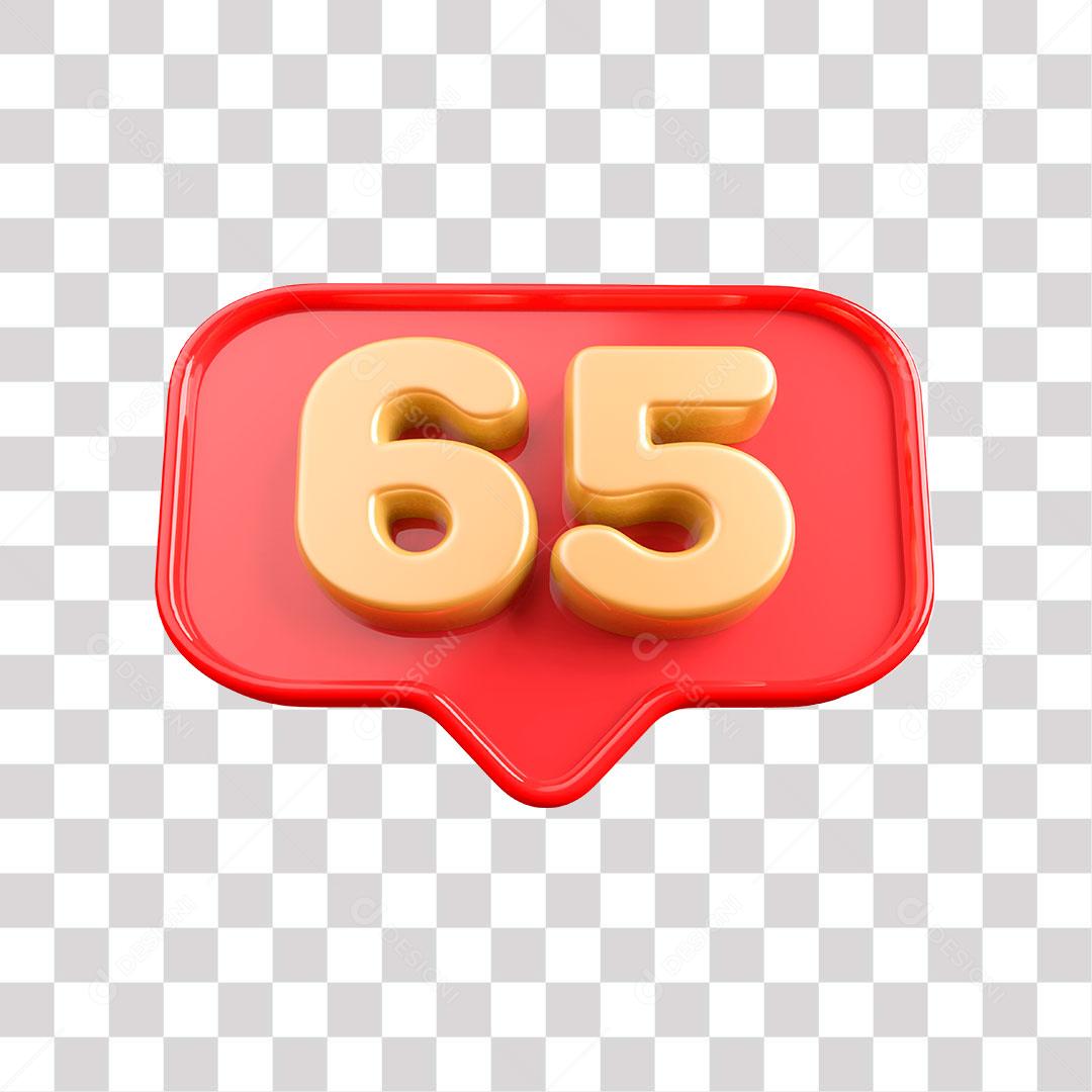 Botão Vermelho 65 Dourado Elemento 3D para Composição PNG Transparente