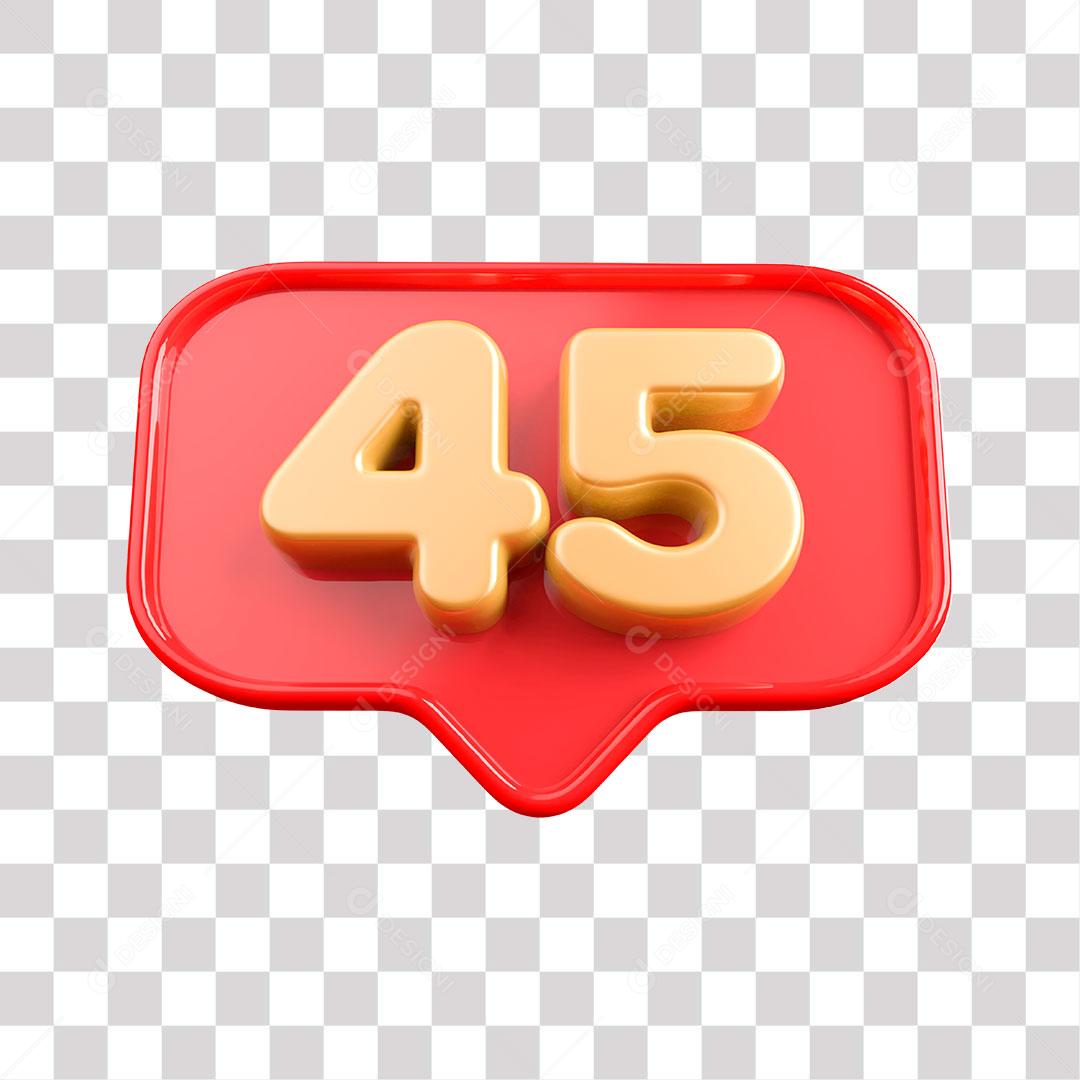 Botão Vermelho 45 Dourado Elemento 3D para Composição PNG Transparente