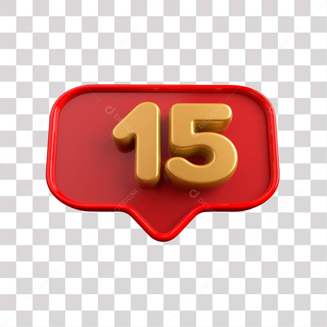Botão Vermelho 15 Dourado Elemento 3D para Composição PNG Transparente