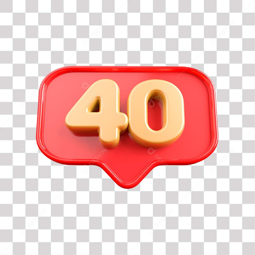 Botão Vermelho 40 Dourado Elemento 3D para Composição PNG Transparente