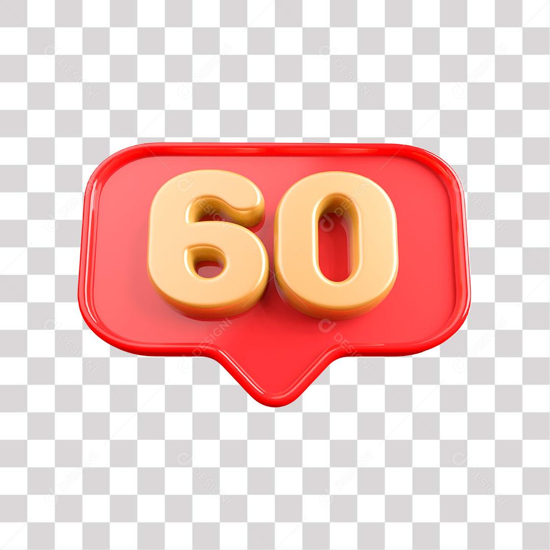 Botão Vermelho 60   Dourado Elemento 3D para Composição PNG Transparente
