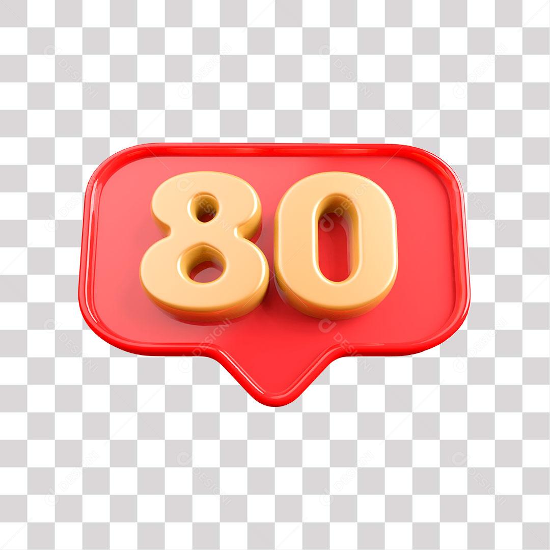Botão Vermelho 80 Dourado Elemento 3D para Composição PNG Transparente