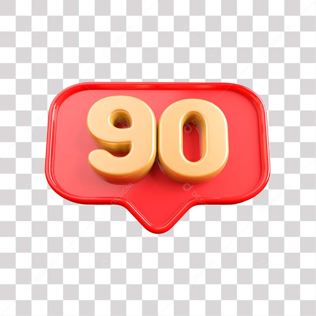 Botão Vermelho 90 Dourado Elemento 3D para Composição PNG Transparente