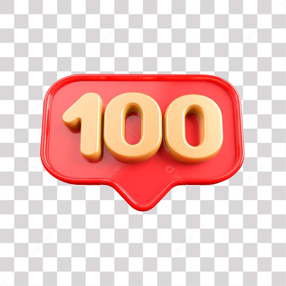 Botão Vermelho 100 Dourado Elemento 3D para Composição PNG Transparente