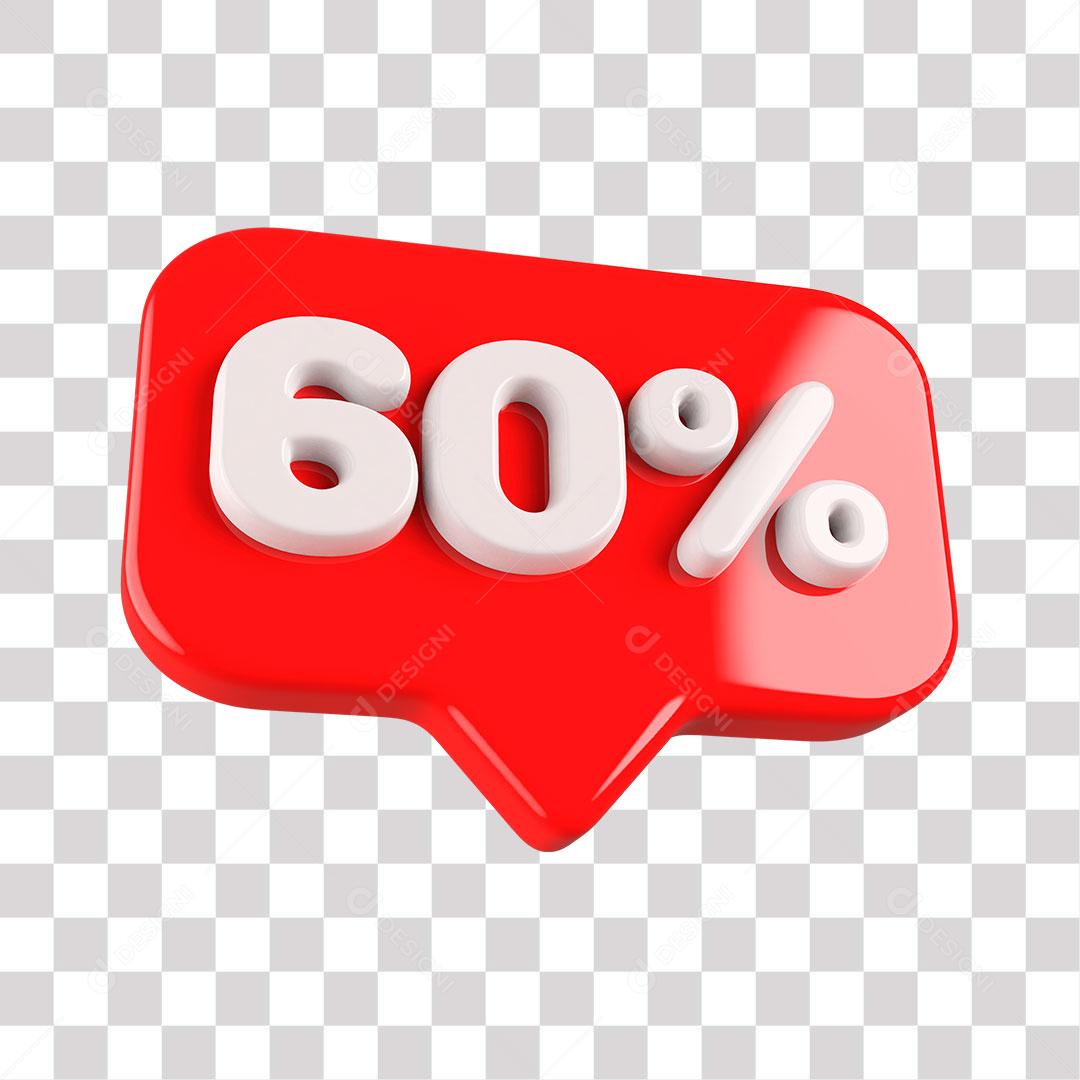 Botão Vermelho 60% por cento de Desconto Elemento 3D para Composição PNG Transparente