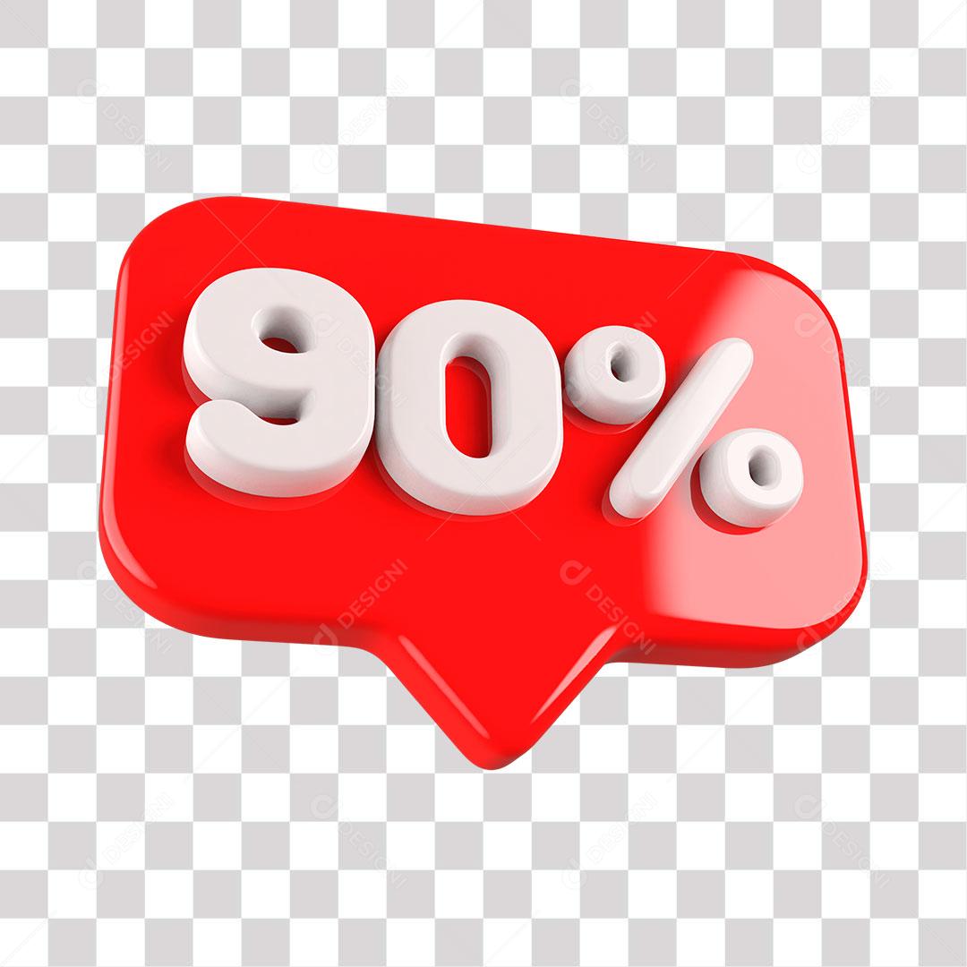Botão Vermelho 90% por cento de Desconto Elemento 3D para Composição PNG Transparente