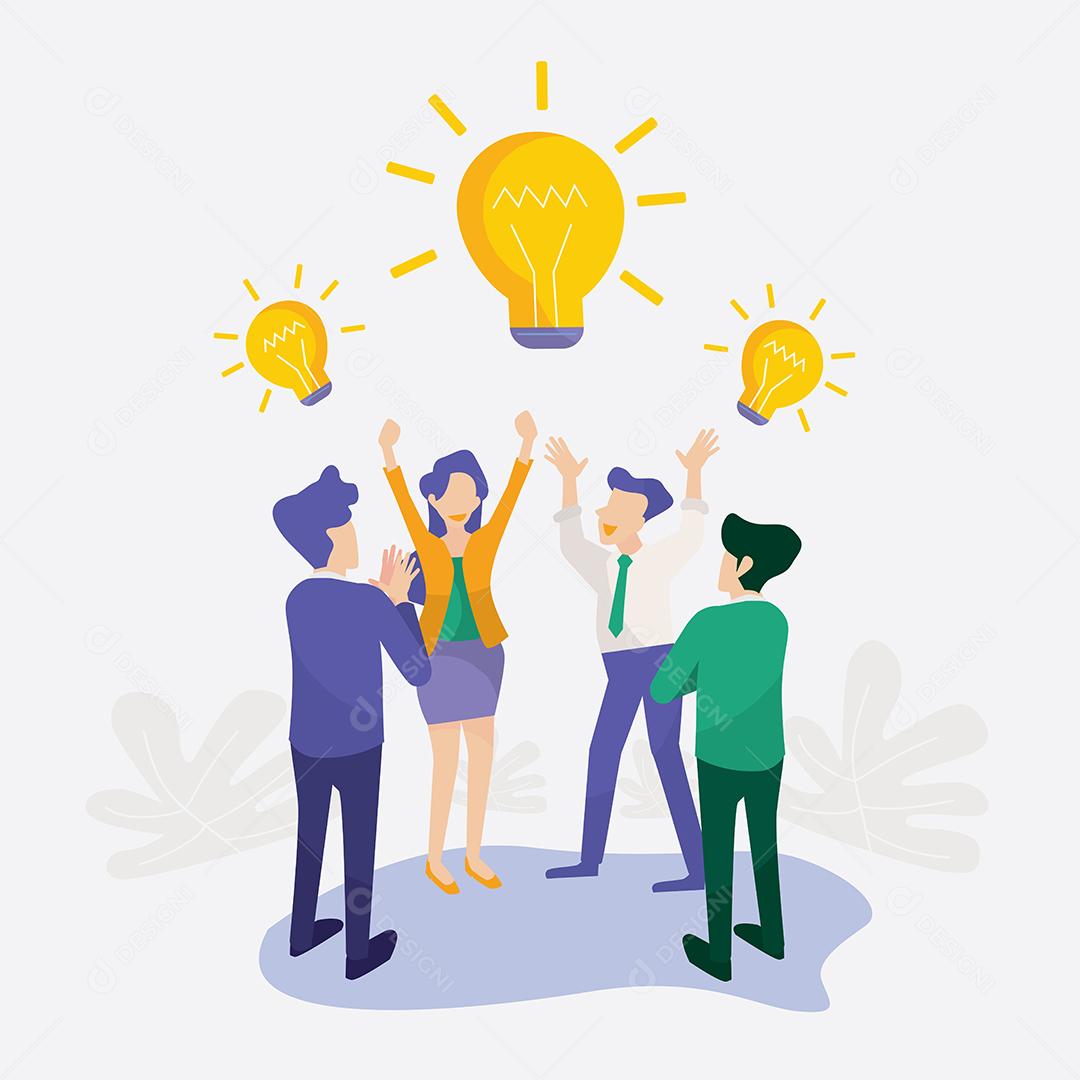 Empresário encontra maravilhas de ideias e encontra solução ou problema resolvido, ilustração vetorial plana de personagem de desenho animado