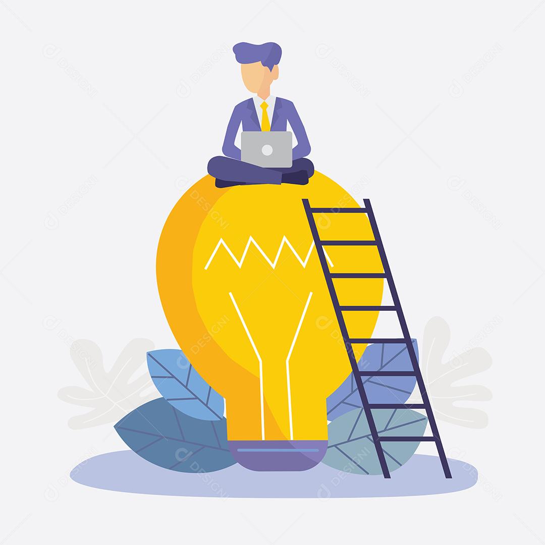 Empresário encontra maravilhas de ideias e encontra solução ou problema resolvido, ilustração vetorial plana de personagem de desenho animado