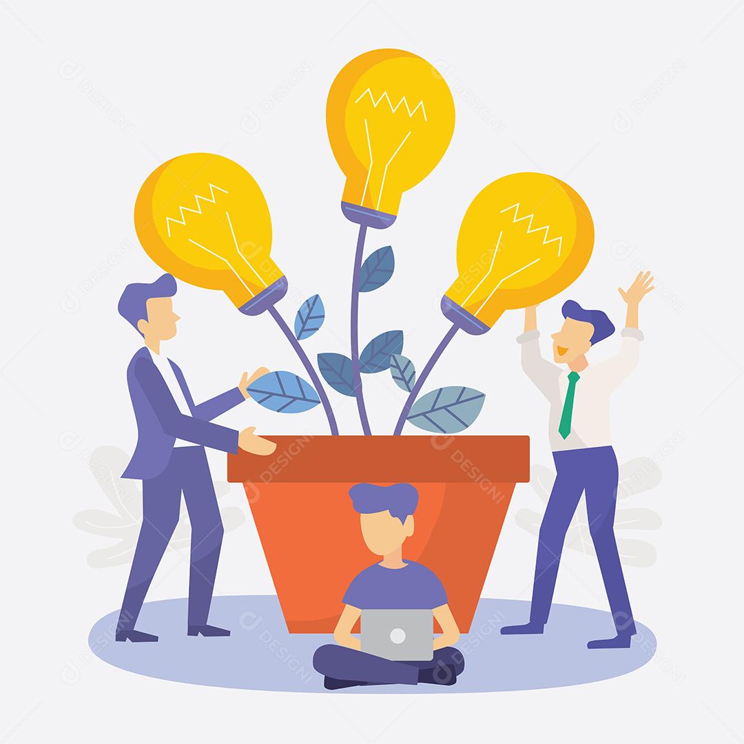 Empresário encontra maravilhas de ideias e encontra solução ou problema resolvido, ilustração vetorial plana de personagem de desenho animado