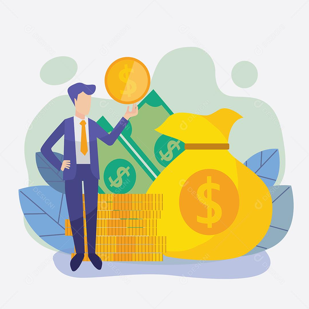 Investimento Empresários Financeiros Aumentando Capital e Lucros. Riqueza e poupança com ilustração vetorial plana de personagens de desenhos animados