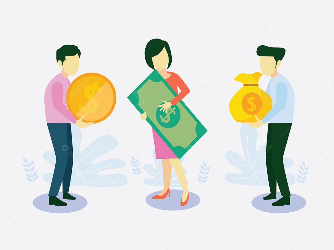 Investimento Empresários Financeiros Aumentando Capital e Lucros. Riqueza e poupança com ilustração vetorial plana de personagens de desenhos animados