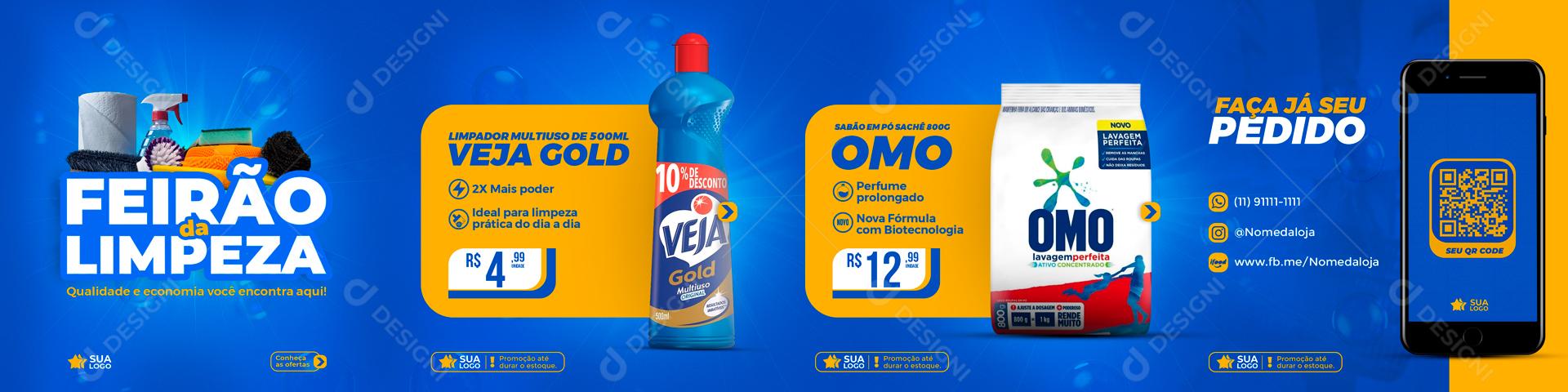 Social Media Feira da Limpeza Produtos Supermercados PSD Editável