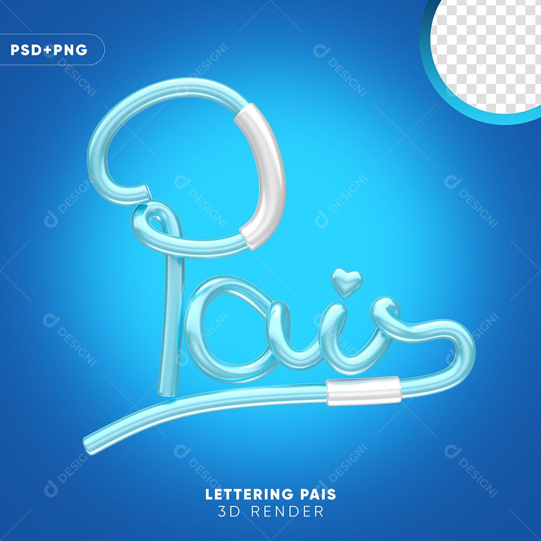Pais Texto 3D Azul para Composição PSD