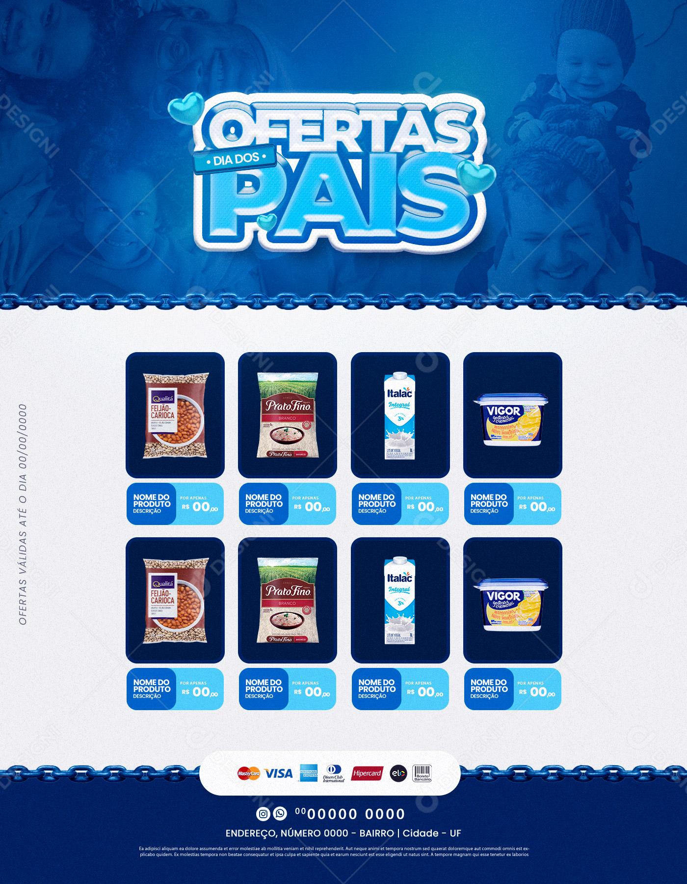 Encarte Supermercado Dia dos Pais Ofertas Especiais Social Media PSD Editável