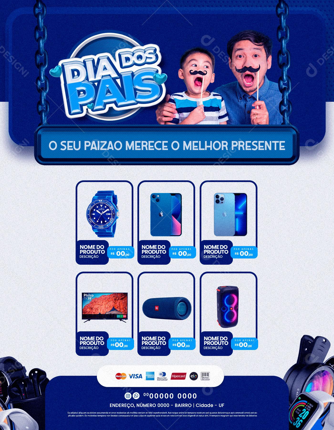 Encarte Dia dos Pais Ofertas Especiais Seu Paizão Merece o Melhor Presente Social Media PSD Editável