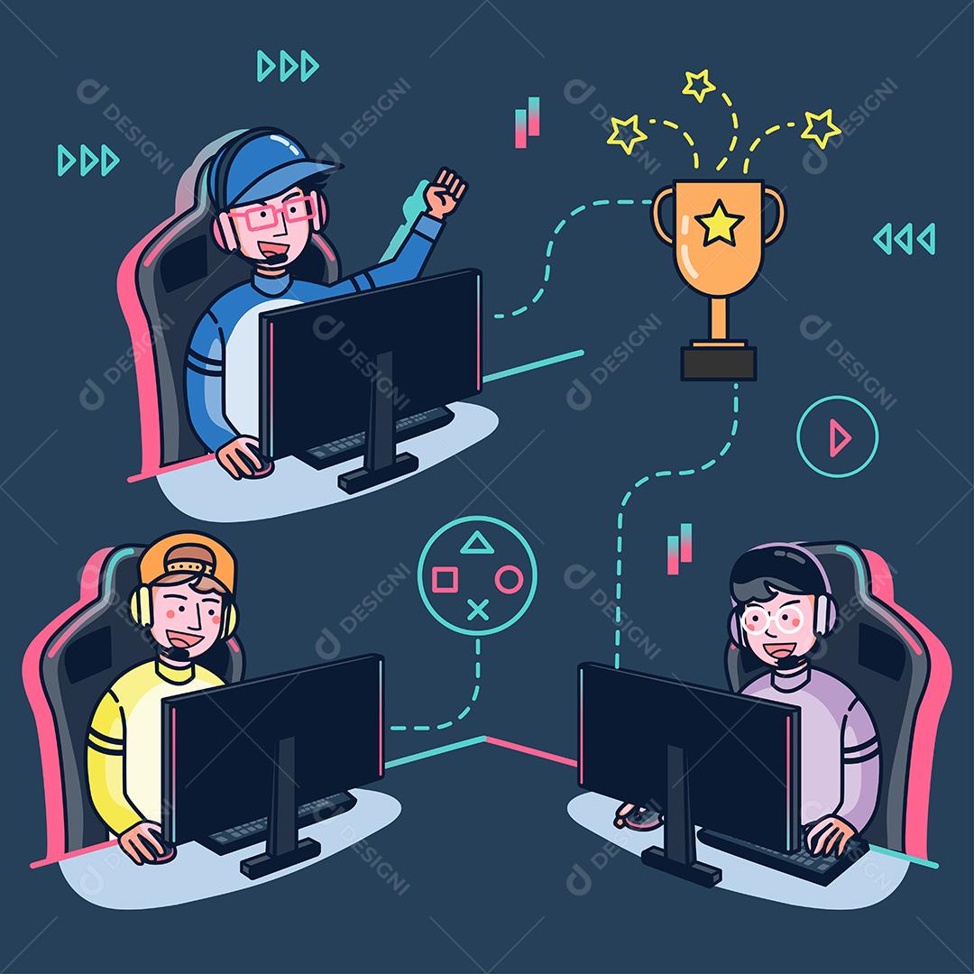 Os blogueiros jogam jogos ao vivo em seus canais em uma audiência mundial. Os blogueiros de jogos são muito populares entre os jogadores. design de ilustração vetorial plana