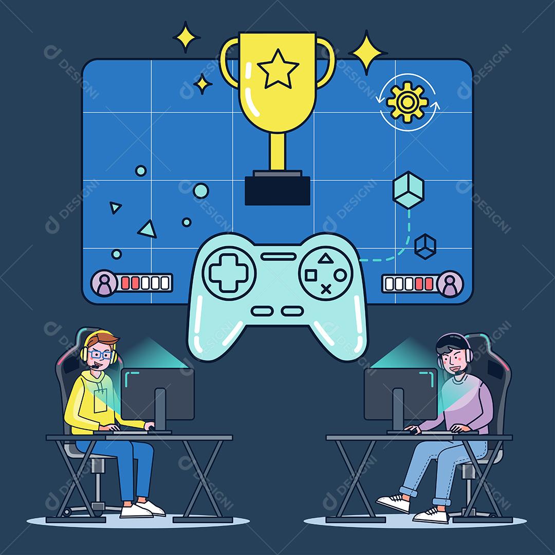 Os blogueiros jogam jogos ao vivo em seus canais em uma audiência mundial. Os blogueiros de jogos são muito populares entre os jogadores. design de ilustração vetorial plana