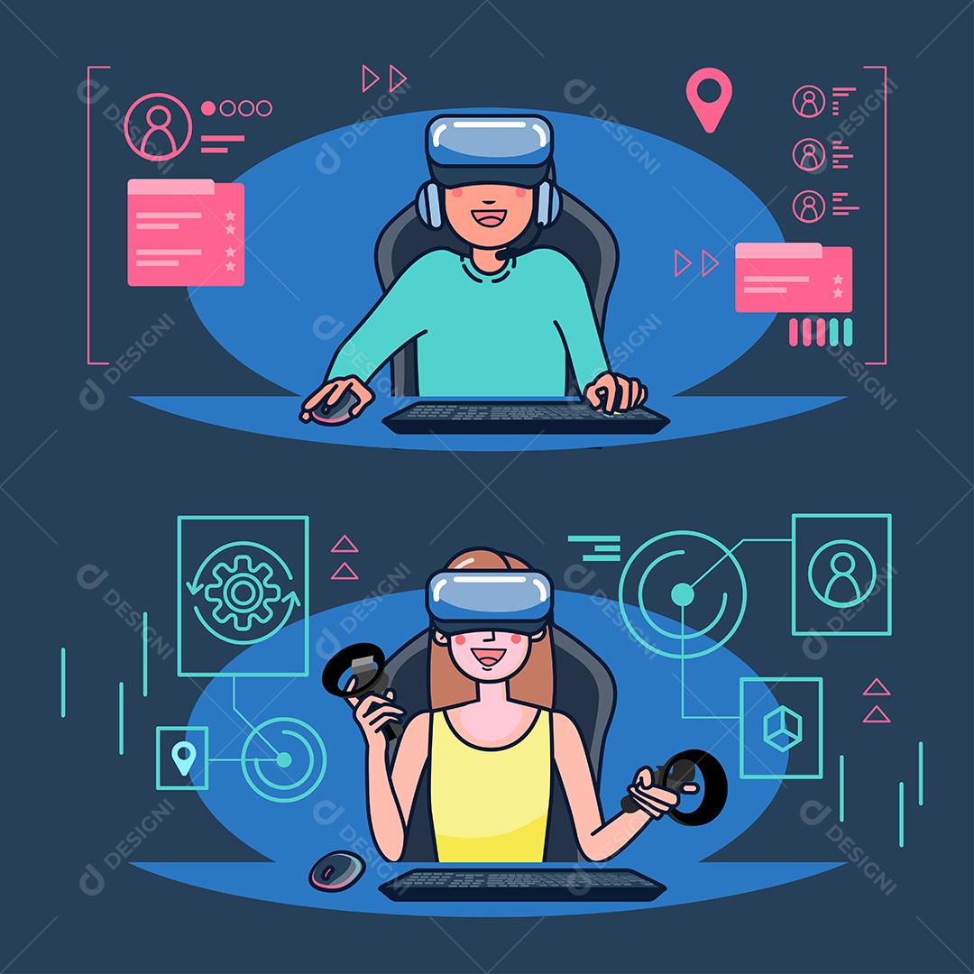 Os blogueiros jogam jogos ao vivo em seus canais em uma audiência mundial. Os blogueiros de jogos são muito populares entre os jogadores. design de ilustração vetorial plana