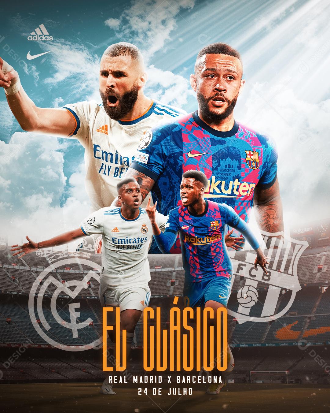 Social Media Flyer Futebol El Clásico Jogo de Futebol PSD Editável
