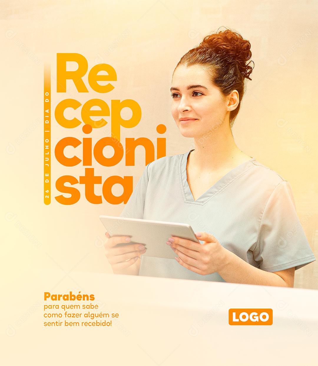 Social Media Parabéns Dia do Recepcionista 26 de Julho PSD Editável