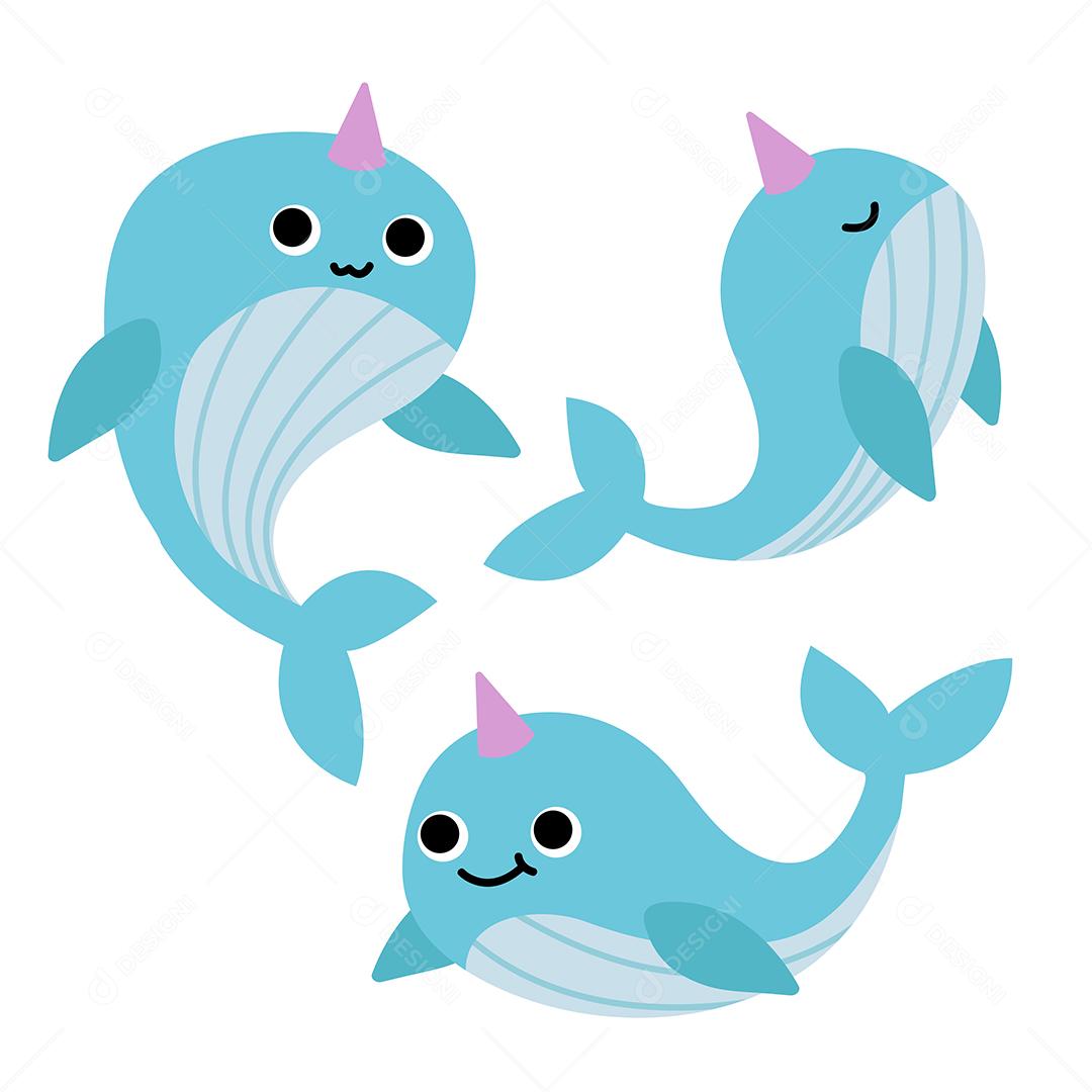 conjunto de caracteres aquáticos com golfinho