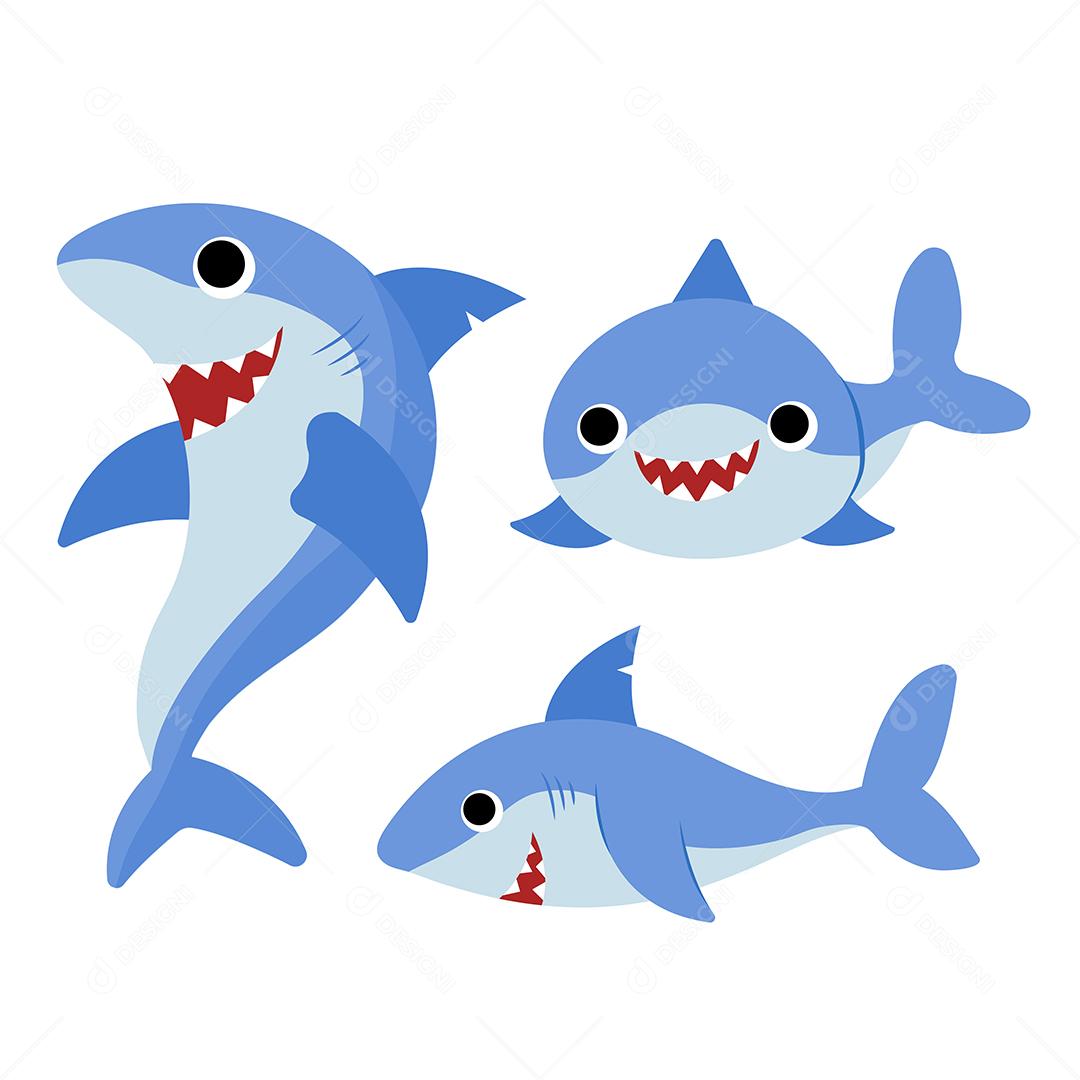 conjunto de caracteres aquáticos com tubarão