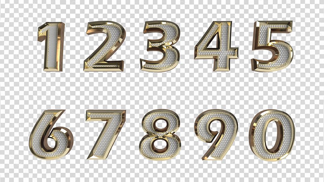 Números 3D Prata e Dourado Elemento para Composição PSD