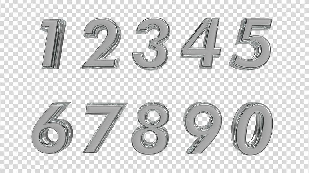 Números 3D Prata Elemento para Composição PSD