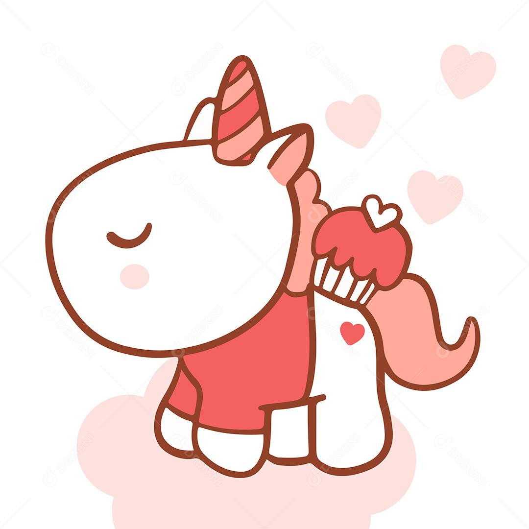 Grande unicórnio de design de personagens de desenho animado desenhado à mão isolada