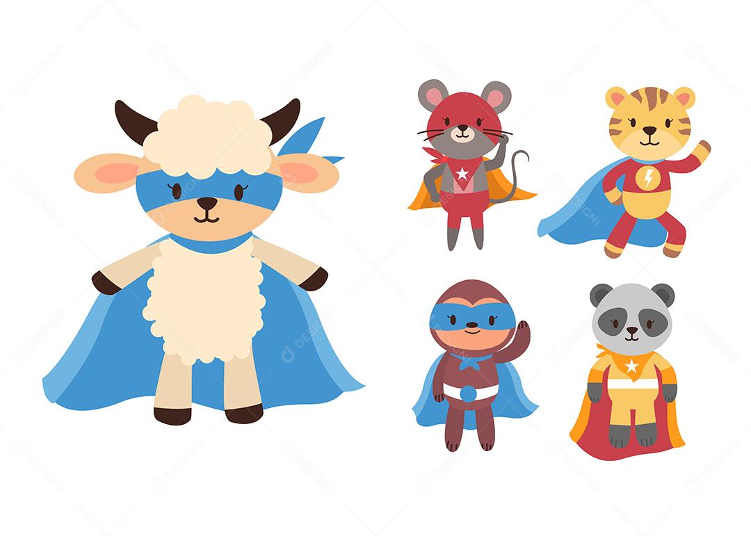 pacote de coleção de personagens de mascote de desenho animado animal adorável