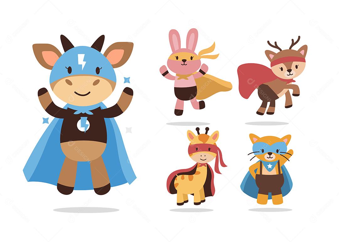 pacote de coleção de personagens de mascote de desenho animado animal adorável