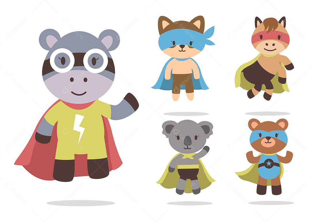 pacote de coleção de personagens de mascote de desenho animado animal adorável