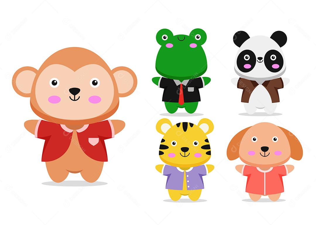 pacote de coleção de personagens de mascote de desenho animado animal adorável