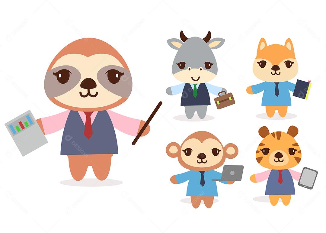 Pacote de personagens de desenhos animados de trabalho de animais fofos isolados