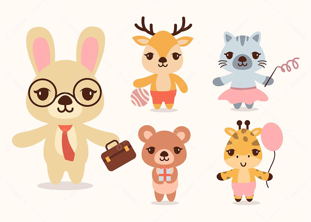 pacote de coleção de personagens de mascote de desenho animado animal adorável