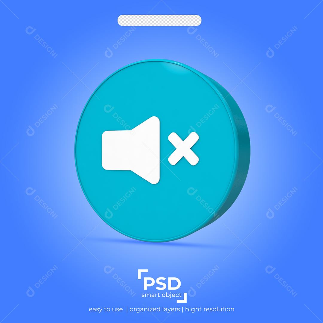 Ícone 3D Mudo de Alta Falante Elemento para Composição PSD