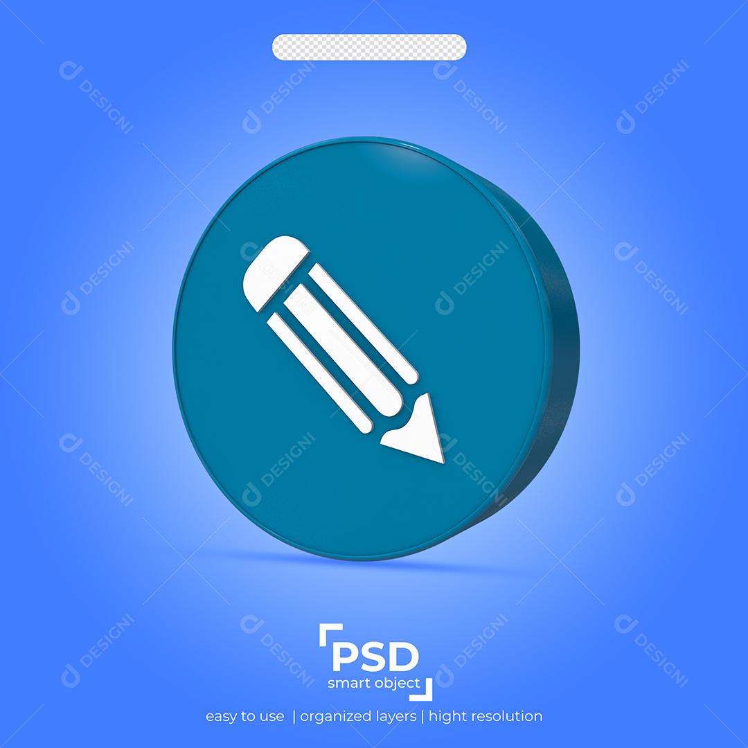 Ícone 3D Lápis Elemento para Composição PSD