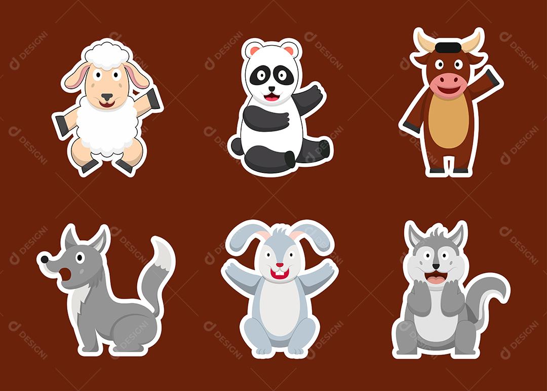 Pacote de personagens de desenhos animados de animais fofos isolados vetor plano eu