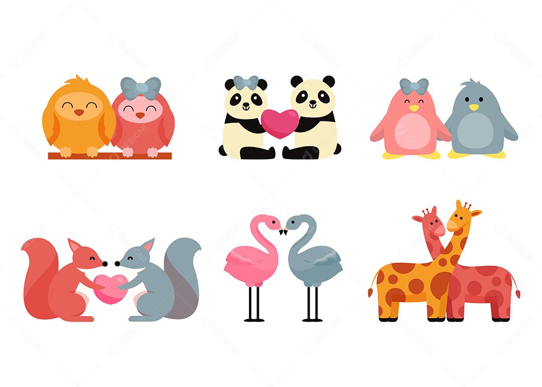 Pacote de personagens de desenhos animados de animais fofos isolados vetor plano eu
