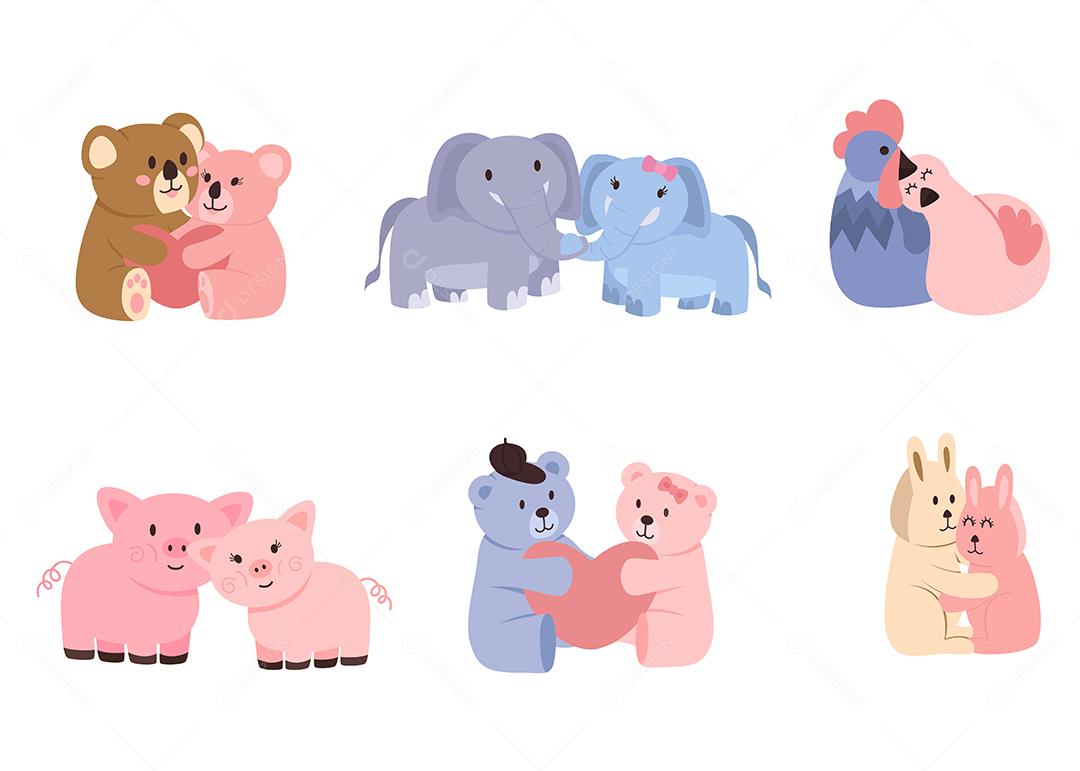 Pacote de personagens de desenhos animados de animais fofos isolados vetor plano eu