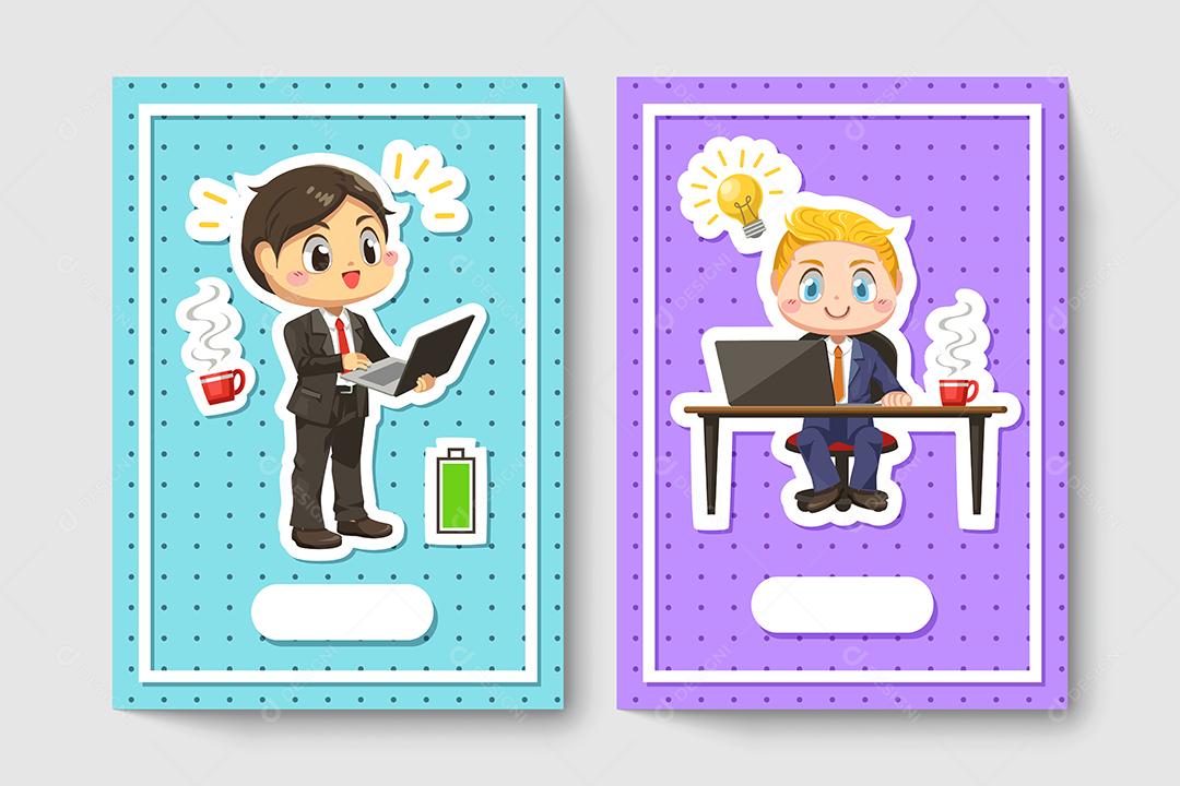 cartão de empresário usa ideia criativa de laptop com energia total em personagem de desenho animado, ilustração vetorial plana isolada