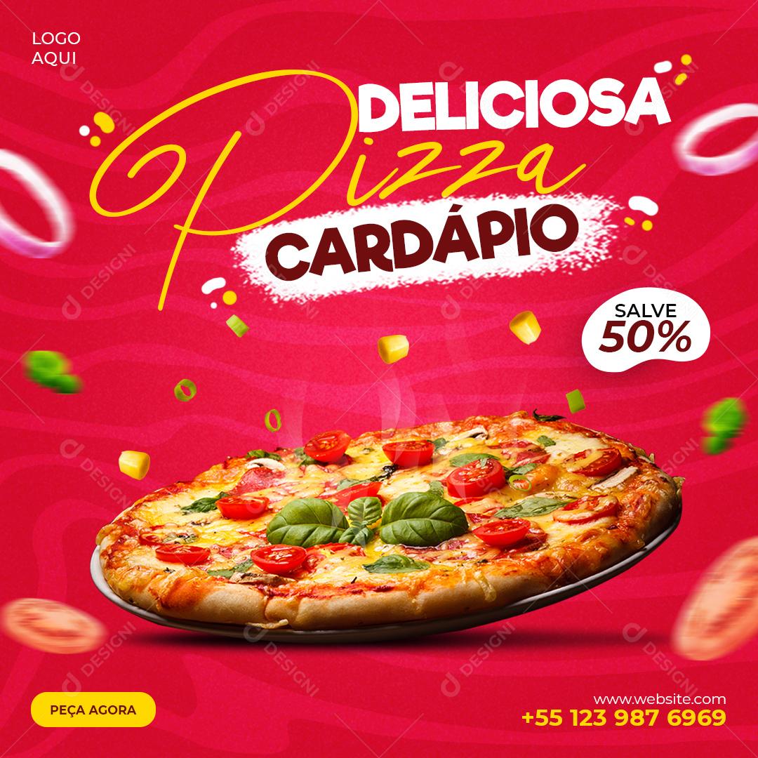 Social Media Deliciosa Pizza Cardápio 50% Desconto Pizzaria PSD Editável