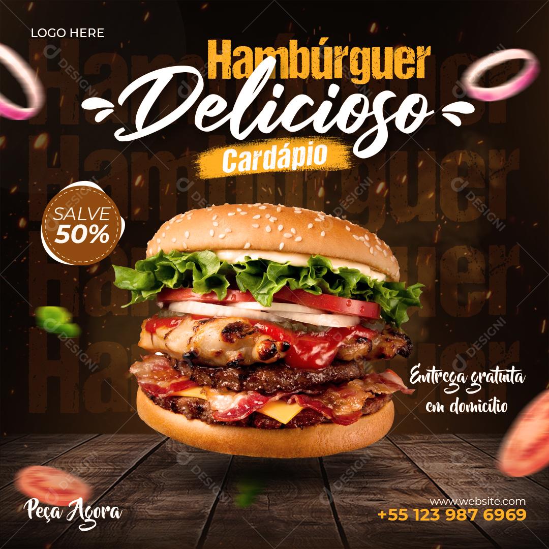 Social Media Hambúrguer Delicioso Cardápio Hamburgueria PSD Editável